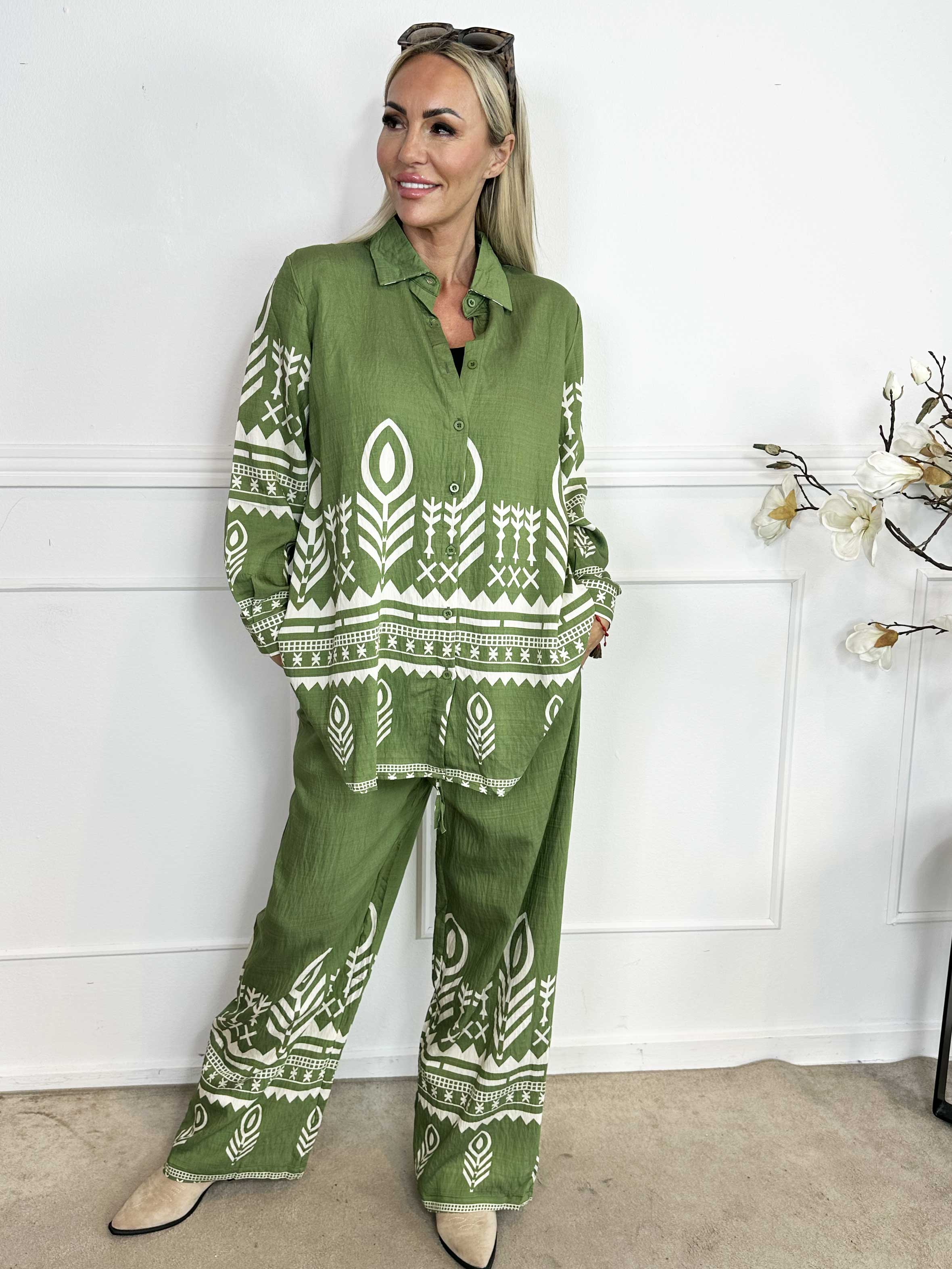 Diana - Mønstret skjorte sæt lavet i viskose